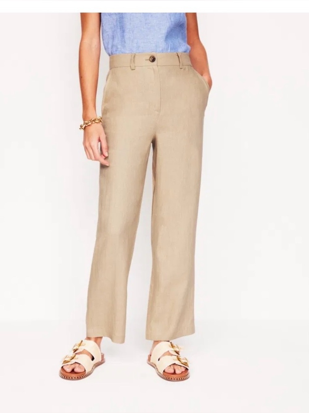 Boden Neutral Tan Linen Cropped Pants